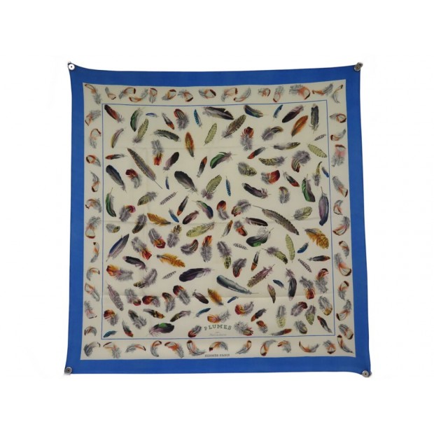 VINTAGE FOULARD HERMES LES PLUMES 1ERE EDITION DE LINARES CARRE 90 SCARF 530€