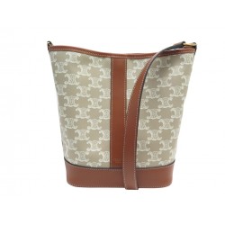 SAC CELINE TRIOMPHE CANVAS AND CALFSKIN SMALL BUCKET BAG 191442 WHITE 1350€