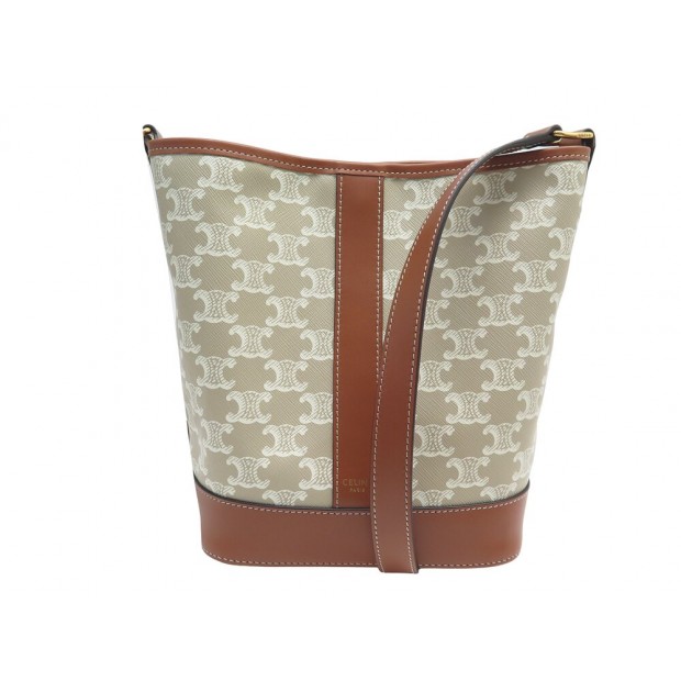 SAC CELINE TRIOMPHE CANVAS AND CALFSKIN SMALL BUCKET BAG 191442 WHITE 1350€