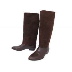 NEUF BOTTES CHRISTIAN DIOR CAVALIERES CUIR ET DAIM MARRON 41.5 BOOTS SHOES 1990€