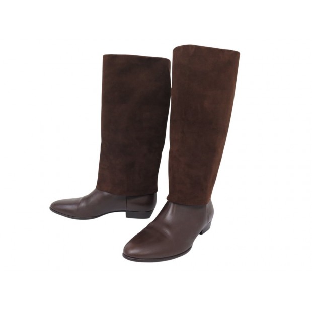 NEUF BOTTES CHRISTIAN DIOR CAVALIERES CUIR ET DAIM MARRON 41.5 BOOTS SHOES 1990€