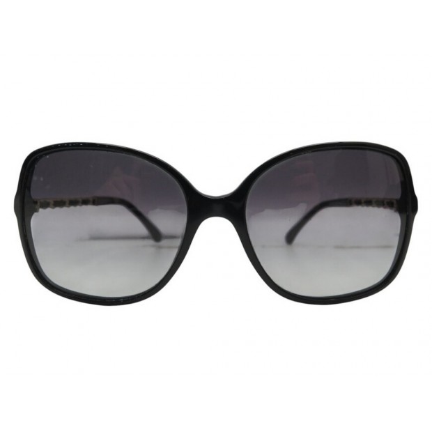 NEUF LUNETTES DE SOLEIL CHANEL CARREES C5210Q NOIR CHAINE CUIR SUNGLASSES 440€