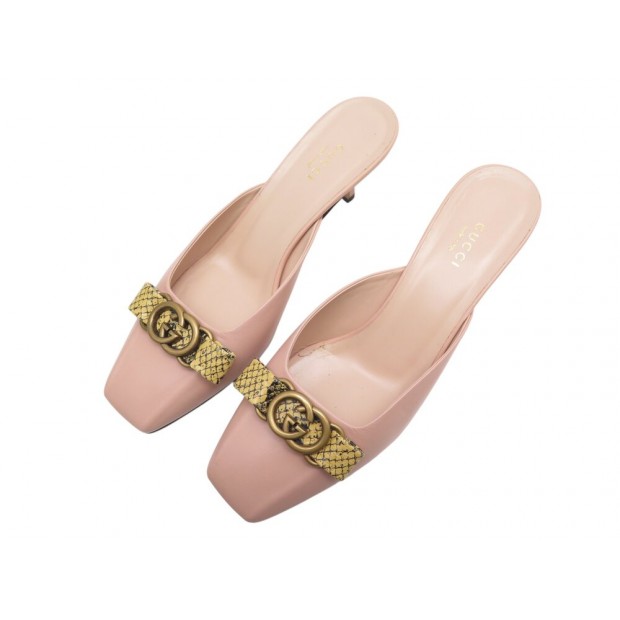 CHAUSSURES GUCCI MULES GG 738685 NOEUD PYTHON 39.5 CUIR ROSE SANDALES SHOES 750€