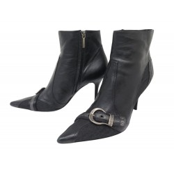 CHAUSSURES DIOR BOTTINES GAUCHO CUIR & TOILE OBLIQUE NOIR 41.5 BOOTS SHOES 1190€