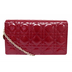 NEUF SAC A MAIN CHRISTIAN DIOR POCHETTE LADY EN CUIR ROUGE BANDOULIERE WOC 2050€