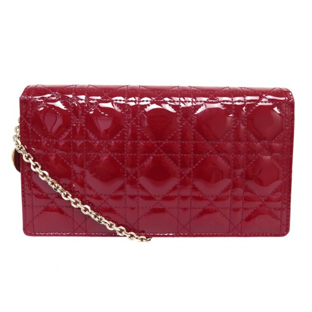NEUF SAC A MAIN CHRISTIAN DIOR POCHETTE LADY EN CUIR ROUGE BANDOULIERE WOC 2050€