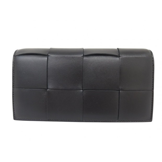 NEUF PORTEFEUILLE BOTTEGA VENETA ZIPPE INTRECCIO EN CUIR NOIR PORTE-CARTES 820€