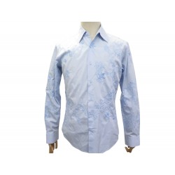 NEUF CHEMISE LOUIS VUITTON BRODERIES HJS94W BLOSSOM LV BLEU M 48 NEW SHIRT 750€