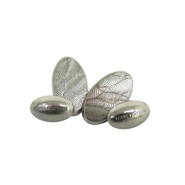 BOUTONS DE MANCHETTE LOUIS VUITTON AH0809 ARGENTE + ETUI DAMIER CUFFLINKS 400€