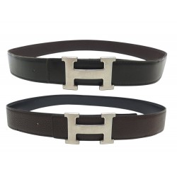 CEINTURE HERMES BOUCLE H EN CUIR REVERSIBLE TOGO MARRON & BOX NOIR T80 BELT 770€
