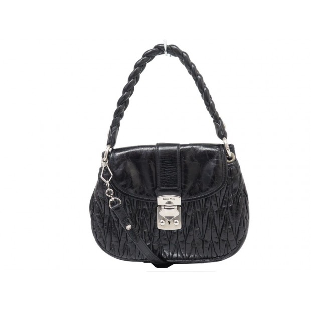 NEUF SAC A MAIN MIU MIU COFFER CUIR MATELASSE PLISSE NOIR BANDOULIERE BAG 2500€
