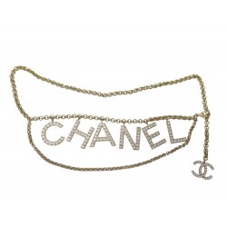 CEINTURE CHANEL CHAINE STRASS LETTRES CHANEL 80 A 84 CM COLLIER EN METAL DORE CC