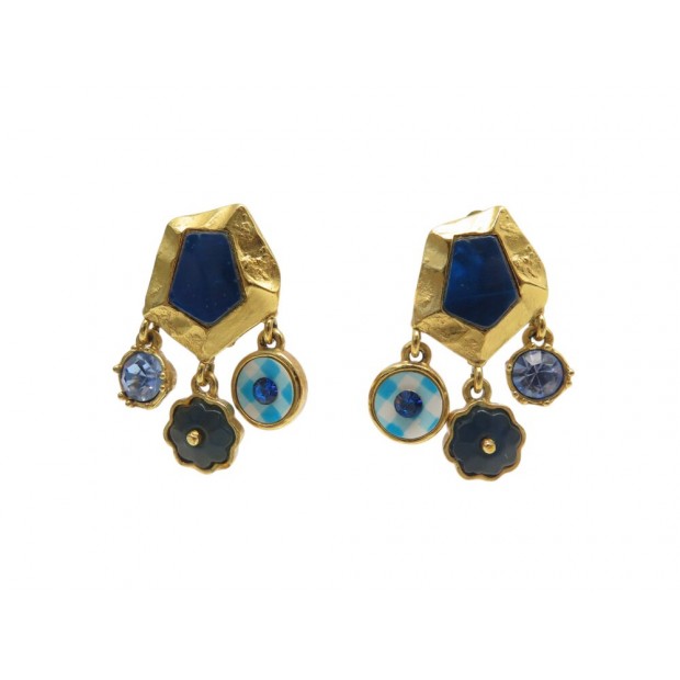 VINTAGE BOUCLES D'OREILLES CHRISTIAN LACROIX HEXAGONE PIERRES PAMPILLES EARRINGS