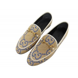 NEUF CHAUSSURES GUCCI JORDAAN TOILE GG GUCCISSIMA RAPHIA 431467 37 MOCASSIN 890€
