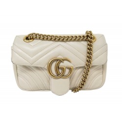 SAC A MAIN GUCCI MINI MARMONT GG 446744 CUIR BLANC CREME BANDOULIERE BAG 2100€