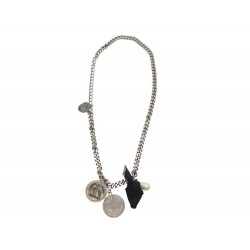 VINTAGE COLLIER LANVIN SAUTOIR MEDAILLONS CHAINE 70CM ARGENTE ET DORE NECKLACE