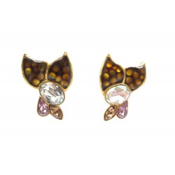 VINTAGE BOUCLES D'OREILLES CHRISTIAN LACROIX FLEURS STRASS EMAIL CLIPS EARRINGS