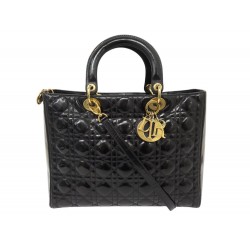 SAC A MAIN CHRISTIAN DIOR LADY GM LARGE CUIR CANNAGE VERNIS NOIR HAND BAG 6200€