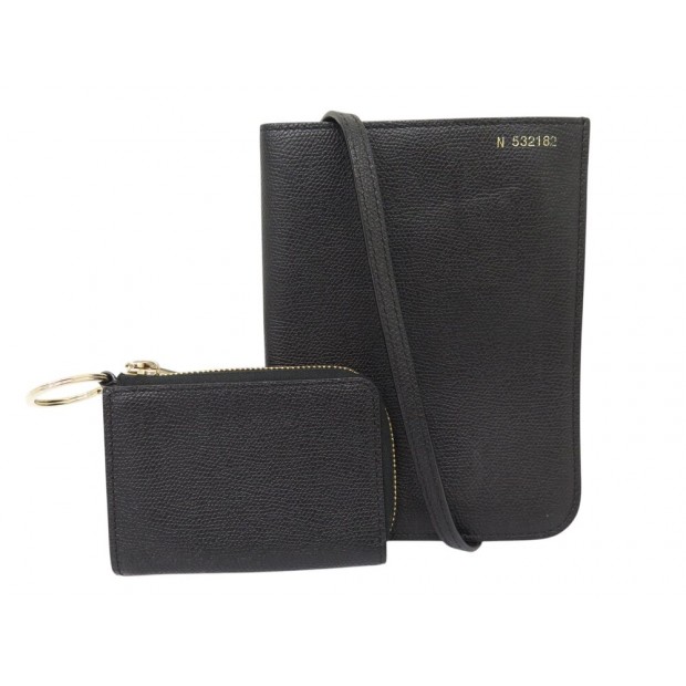 NEUF LOT VALEXTRA PORTE-MONNAIE & SAC POCHETTE BANDOULIERE CUIR NOIR BAG 1100€