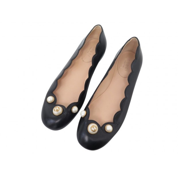 NEUF CHAUSSURES GUCCI BALLERINES MALAGA KID 565845 EN CUIR NOIR 35.5 SHOES 895€