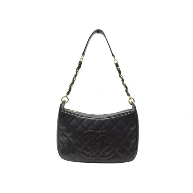 SAC A MAIN CHANEL LOGO CC CUIR CAVIAR PORTE EPAULE BLACK SHOULDER BAG 2003 6000€