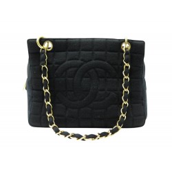 NEUF VINTAGE SAC CHANEL JERSEY LOGO CC PETIT CABAS PORTE EPAULE TISSU NOIR 6000€