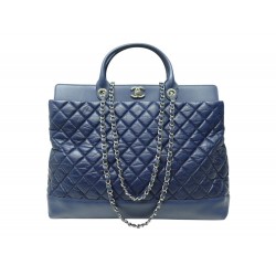 SAC A MAIN CHANEL CABAS SHOPPING JUMBO EN CUIR MATELASSE BLEU LOGO CC BAG 7500€
