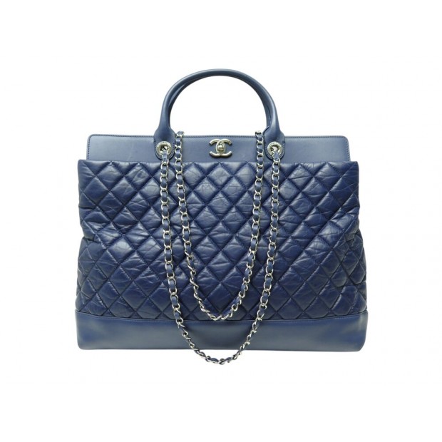 SAC A MAIN CHANEL CABAS SHOPPING JUMBO EN CUIR MATELASSE BLEU LOGO CC BAG 7500€