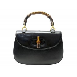 VINTAGE SAC A MAIN GUCCI BAMBOO SMALL 675797 1947 CUIR NOIR LEATHER PURSE 4100€