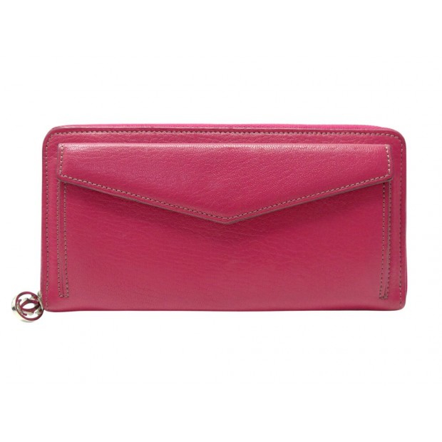 PORTEFEUILLE PORTE MONNAIE CARTIER CUIR ROSE FUCHSIA + BOITE LEATHER WALLET 880€