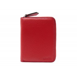 NEUF PORTEFEUILLE LANCEL ZIPPE CHARGEUR DE TELEPHONE A09462 EN CUIR GRAINE ROUGE