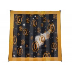 NEUF FOULARD MUST DE CARTIER LOGO CARRE 90 EN SOIE NOIR & DORE SILK SCARF 495€