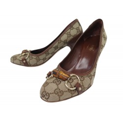 CHAUSSURES GUCCI BAMBOO 138711 ESCARPINS EN TOILE MONOGRAMMEE SUPREME 35.5 880€