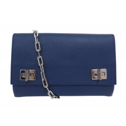 SAC A MAIN PRADA TURN LOCK CHAINE EN CUIR SAFFIANO BLEU BANDOULIERE PURSE 2750€