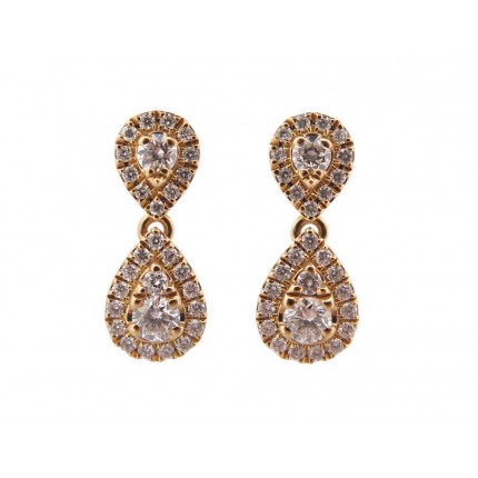 NEUF BOUCLES D'OREILLES PENDANTES 58 DIAMANTS 0.85CT OR JAUNE 18K 4.4GR EARRINGS