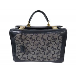 VINTAGE VANITY CELINE CUIR BOX BLEU MARINE ET TOILE MONOGRAMMEE POUCH CASE BAG