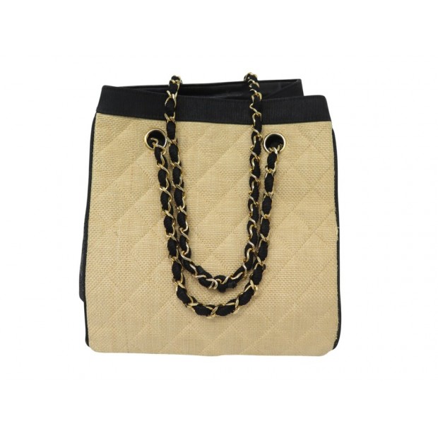 SAC A MAIN CHANEL PANIER SHOPPING EN RAPHIA BICOLORE BANDOULIERE HAB BAG PURSE