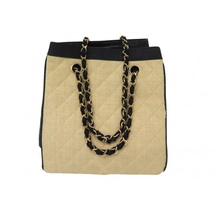 SAC A MAIN CHANEL PANIER SHOPPING EN RAPHIA BICOLORE BANDOULIERE HAB BAG PURSE