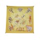 RARE FOULARD HERMES LES TRIPLES NICOLE LAMBERT CARRE 90 CM EN SOIE JAUNE SCARF