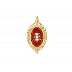 VINTAGE PENDENTIF MEDAILLON PORTE PHOTO PERLES OR JAUNE 18K 5.9G XXEME PENDANT