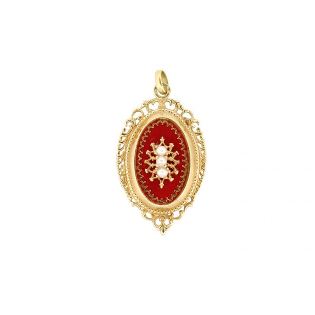 VINTAGE PENDENTIF MEDAILLON PORTE PHOTO PERLES OR JAUNE 18K 5.9G XXEME PENDANT