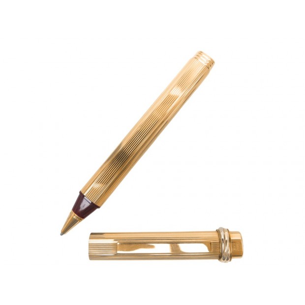 VINTAGE STYLO BILLE CARTIER TRINITY EN PLAQUE OR GOLDEN + BOITE ROLLERBALL 440€