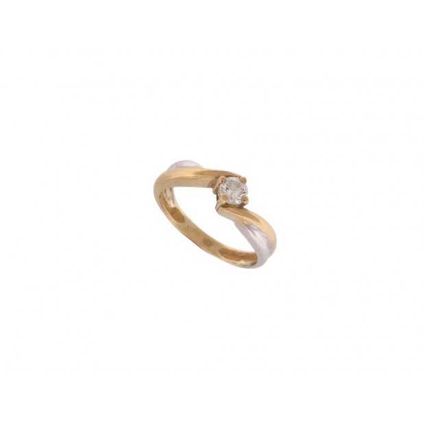 BAGUE EN OR JAUNE & BLANC 4GR 18K SERTIE D'UN DIAMANT SOLITAIRE T54 DIAMOND RING