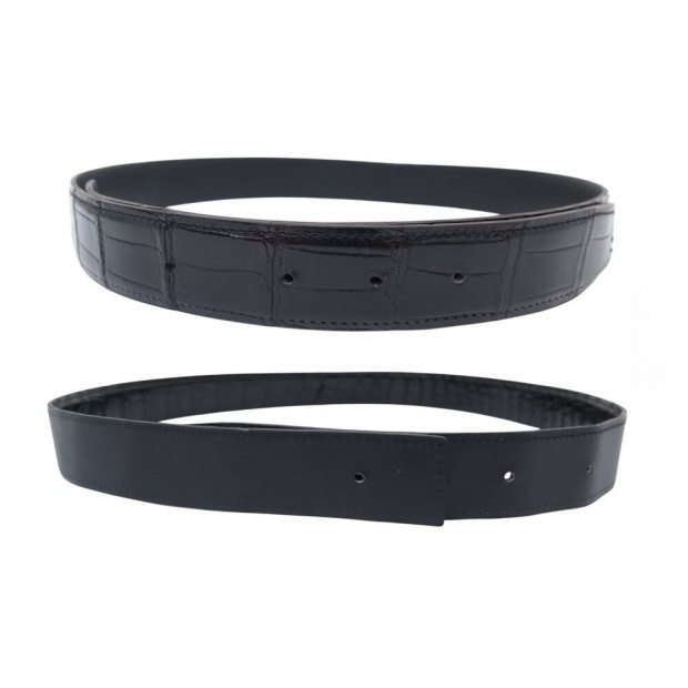LIEN DE CEINTURE T90 COMPATIBLE BOUCLE HERMES 32MM EN CUIR CROCODILE NOIR BELT