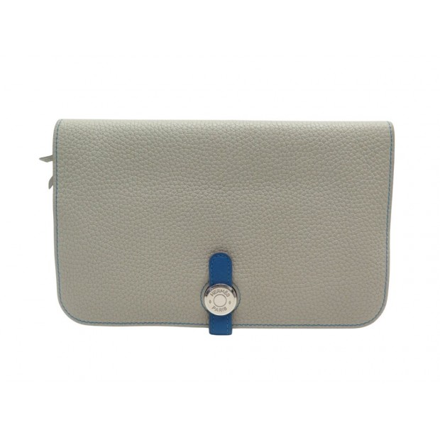 PORTEFEUILLE HERMES DOGON DUO CUIR TOGO BLEU GRIS ACIER PALLADIE WALLET 2150€