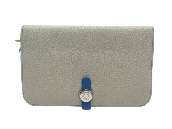 portefeuille hermes dogon duo cuir togo bleu gris