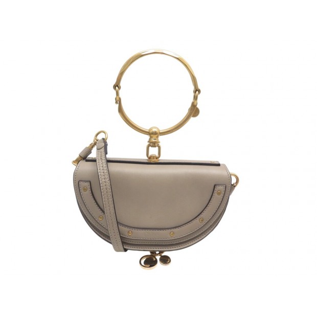 NEUF SAC A MAIN CHLOE MINAUDIERE BRACELET NILE BANDOULIERE CUIR GRIS BAG 1190€