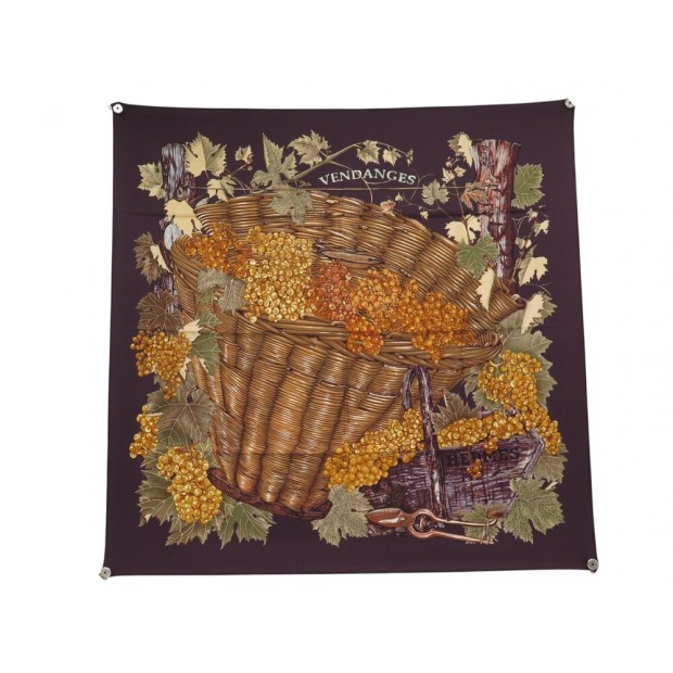 NEUF FOULARD HERMES VENDANGES VALERIE DAWLAT DUMOULIN EN SOIE MARRON SCARF 530€