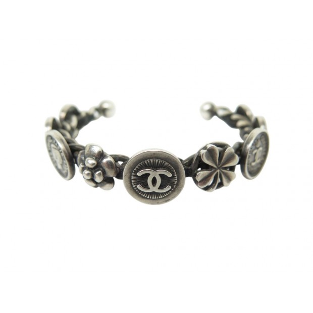 VINTAGE BRACELET MANCHETTE CHANEL 1996 CHAINE MEDAILLONS TREFLES CAMBON COCO CC