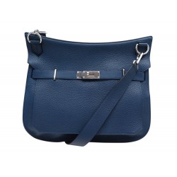 SAC A MAIN HERMES JYPSIERE 34 EN CUIR TOGO BLEU MARINE BANDOULIERE BLUE HAND BAG